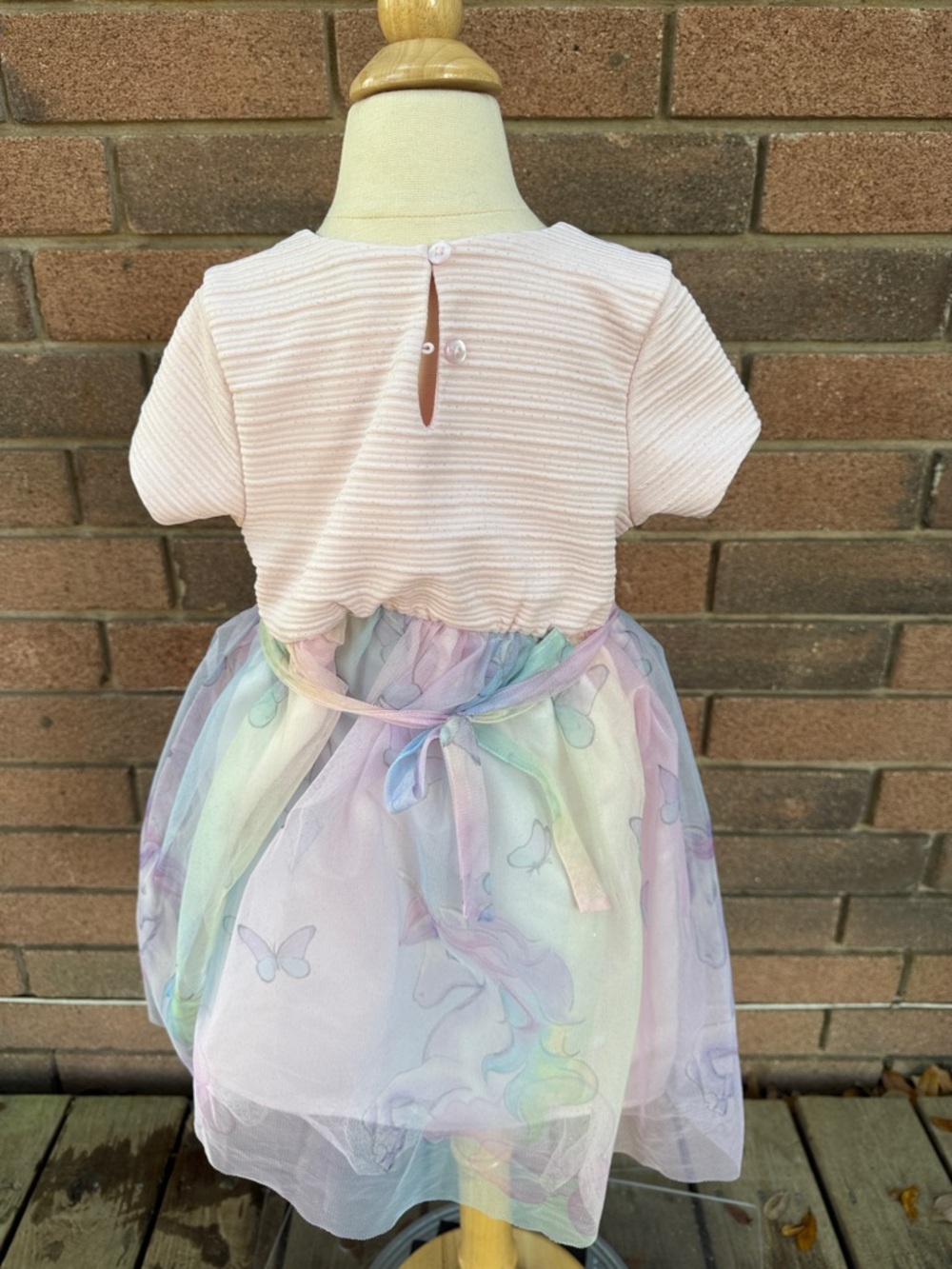 Blueberi Boulevard Pale Pink Ribbed Dress with Unicorn and Butterfly Trim Size 6 - Picture 4 of 6